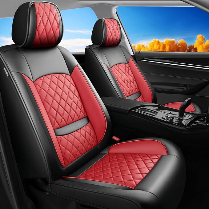 Fit for Accent Seat Covers Compatible with Hyundai Accent 2017-2026 - Waterproof Breathable Leather Automotive Seat Cushions Protector,Airbag Compatible,Full Set 5 Seats(Red)