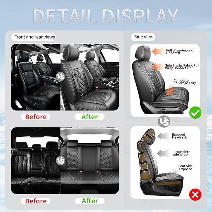 Fit Tucson Car Seat Covers Compatible with Hyundai Tucson 2010-2026, Premium Leather Breathable, Wear Resistant, Airbag Compatible, All-Weather Protection & Full Coverage, 2 Front Seat Black
