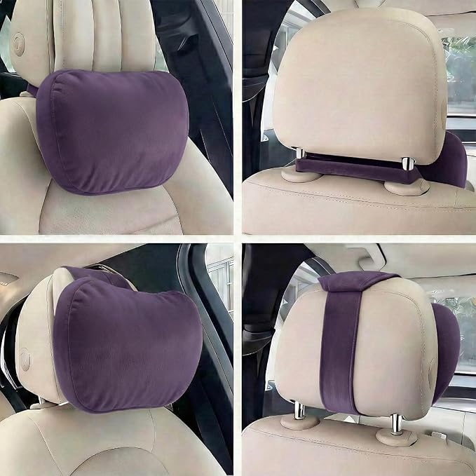 2PCS Car Pillow for Car Neck Pillow for Driving Seat Neck Support Soft Cushion Back Support Head-Rests for Vehicle Sleeping with Elastic Adjustment Strap (Violet, Head and Lumbar)