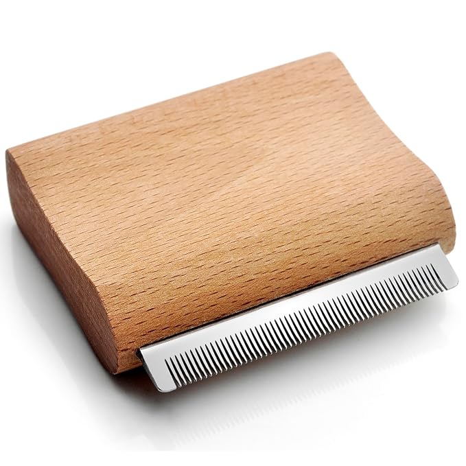 cat brush for shedding, Rabbit brush with Ergonomic wooden Handle-Deshedding Brush for Cats & Cat Comb Tool for Detangling and Remove excess hair, Fur, dirt, etc (S (3 Inch))