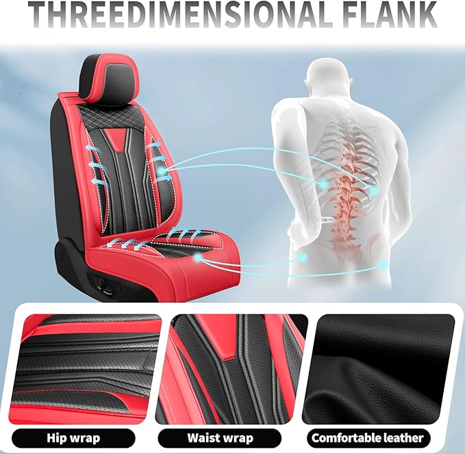 Fit Accord Car Seat Covers Premium Leather for Honda Accord 2012-2025 2026. Waterproof， Breathable, Scratch-Resistant & All-Weather Seat Cushion Protector（Front Seat,Red&Black