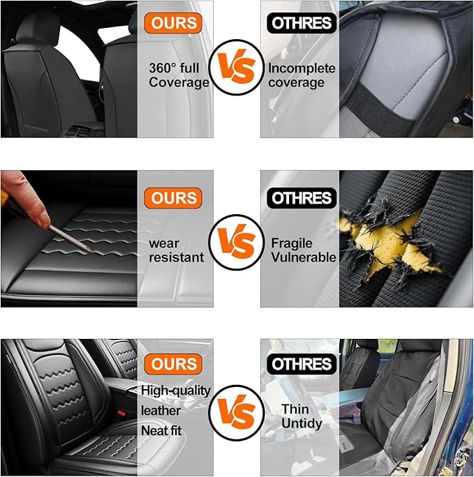 Car Seat Covers Custom Fit for Mazda 3 2007-2026, Premium Leather, Full Coverage Leather Waterproof Breathable Seat Covers, Automotive Seat Protectors, Airbag Compatible(Full Set Seats, Black)
