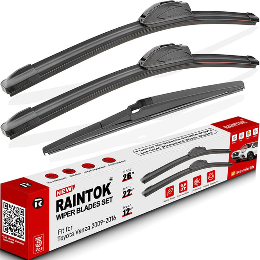 Windshield Wiper Blades Replacement for 2009-2016 Toyota Venza Original Factory Quality Front Rear Wipers Blade Set for My Car - 26" 22" 12" (Pack of 3)