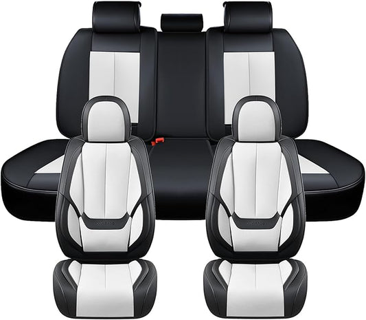 Coverado Seat Covers, Car Seat Covers Full Set, Leather Seat Covers for Cars, Car Seat Protector, Black Car Seat Covers Front Seats and Back Seats Universal Fit for Most Cars White
