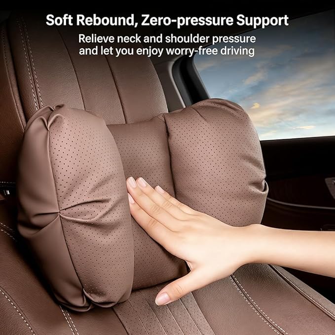 Car Neck Pillow & Lumbar Support for Nissan Altima Maxima Pathfinder Armada Rogue Sentra Versa Kicks Murano Leaf Ergonomic Breathable Mesh Auto Seat Back Cushion Headrest,Brown-Neck Pillow