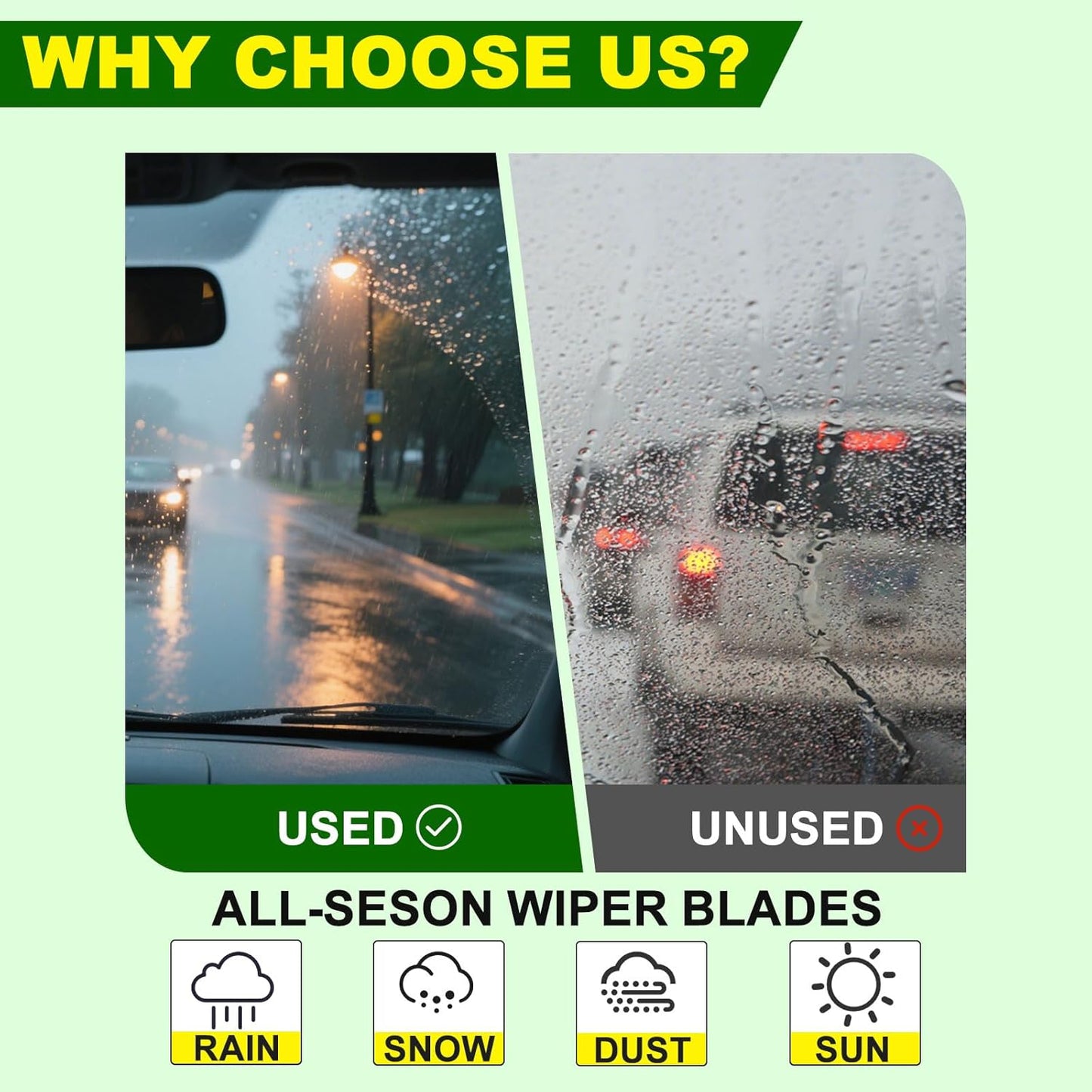 OEM Quality 22in + 16in Premium All-Season Windshield Wiper Blades for Original Equipment Replacement(Set of 2)