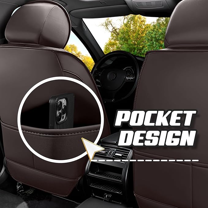 Car Seat Covers for Fiat 500 2012-2019, Premium Nappa Leather Car Seat Cover, Stylish Sport Seat Covers， Automobile Seat Cover Sets.(Luxury 2 Seats/Coffee Color)
