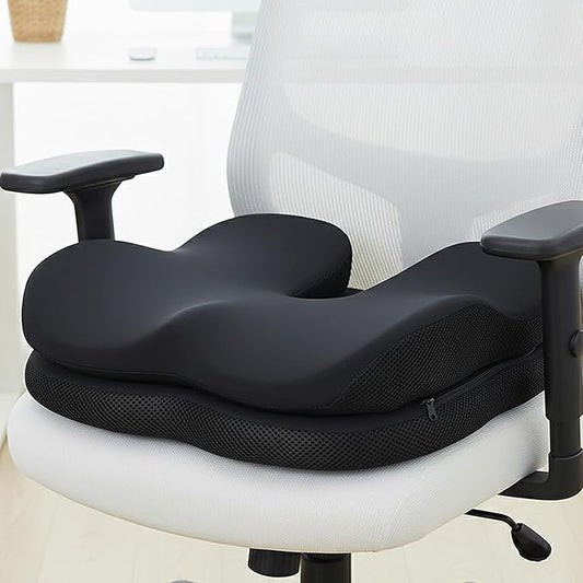 Office Chair Cushion & Car Seat Cushion - Memory Foam Dual-Layer Ergonomic Seat Cushion for Tailbone Pain Relief, Coccyx Support, Soft Yet Firm Comfort for All-Day Sitting