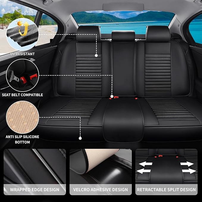 Car Seat Covers Full Set Fit for Toyota Yaris 2007-2020, Premium Faux Leather Car Seat Protector,Breathable Anti-Slip Full Wrapping Edge Seat Covers(Black,Full Set)