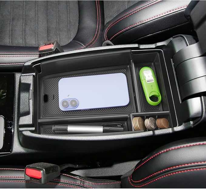 LUWU Center Console Organizer Compatible with Bronco Sport 2021-2026/Ford Escape 2020-2026 Accessories Armrest Console Storage Box Insert Tray ABS Material Black Coin Container Black