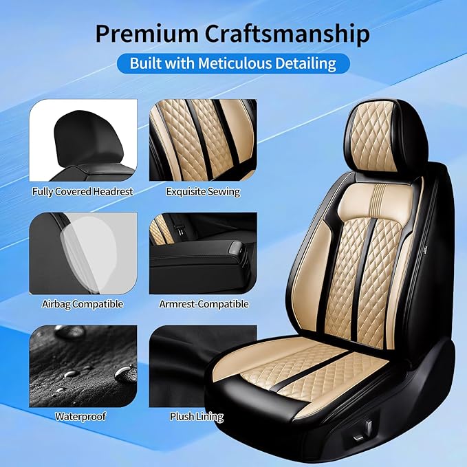 Fit CRV Car Seat Covers for Select Honda CR-V 2011-2026 - Premium Full Coverage Leather, Airbag Compatible, Waterproof & All Weather Seat Protector, Airbag Compatible, Full Set, Black+Beige