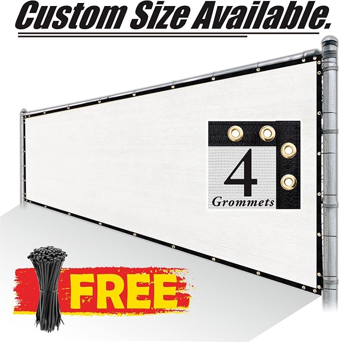 Royal Shade Custom Size 5' x 58' White Fence Privacy Screen Windscreen Cover Netting Mesh Fabric Cloth - Cable Zip Ties Included (We Make Custom Size)