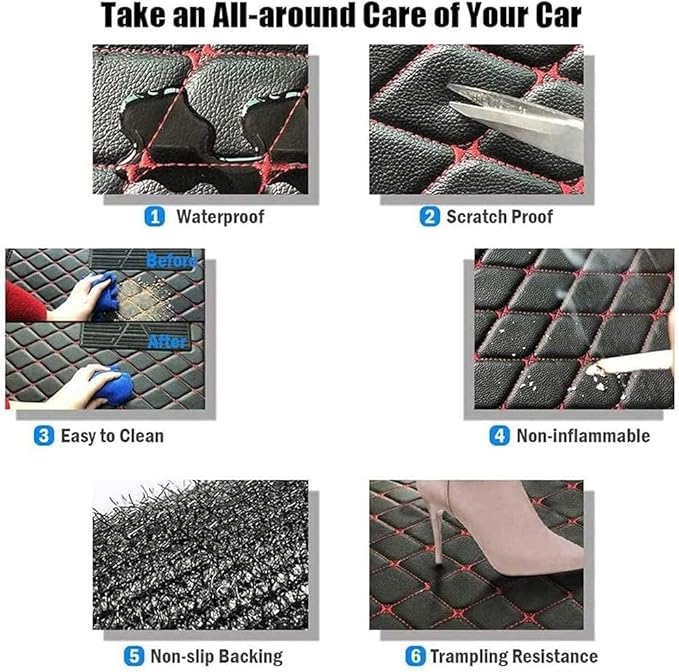 Customize Making Car Floor Mats for 99.99% Sedan SUV Pickup Truck Full Coverage Men Women Cute Leather Protection Pads Non-Slip Floor Liners (Red Beige Thread)