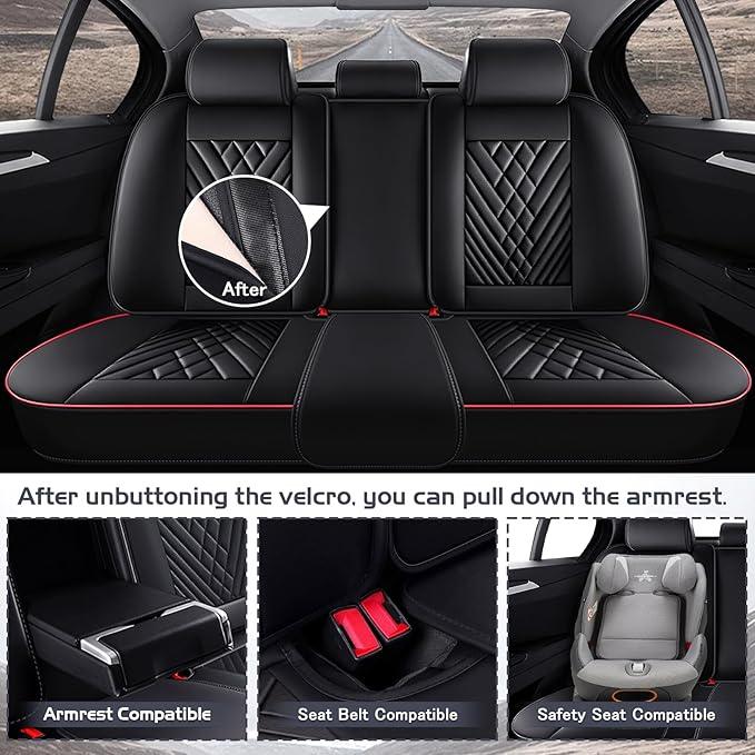 Truck Seat Covers for Toyota Tundra 2008-2026, Waterproof Premium Leather Full Coverage Car Seat Cover, Muscle Sport Style Auto Interior Seat Cover Sets (Full Set/Black Red)