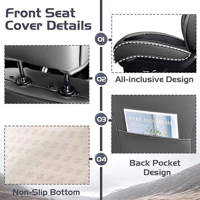 Truck Seat Covers for GMC Sierra 1500 2007-2026, Waterproof Premium Leather Full Coverage Car Seat Cover, Muscle Sport Style Auto Interior Seat Cover Sets (Front Set/Gray Black)