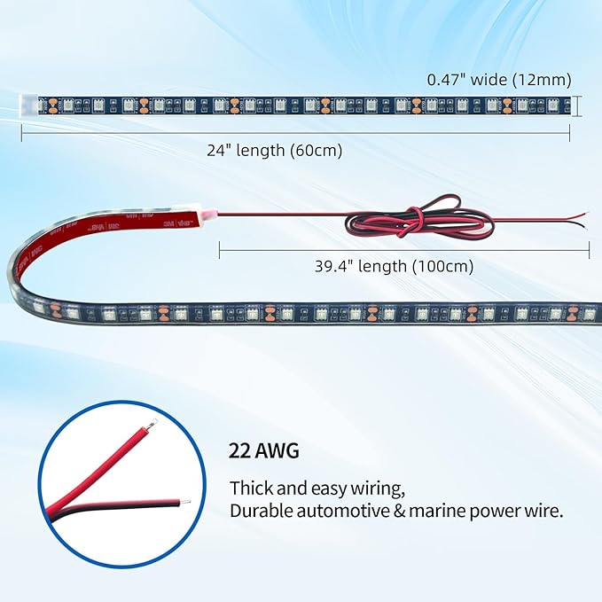 12V Marine Boat LED Light Strip Super Bright, 2 Pack 2FT IP68 Fully Waterproof RV Front Cap Lights, Golf Cart Underglow Roof Lights Strip for Truck ATV UTV SUV Car Pickup Trailer, Cuttable, White