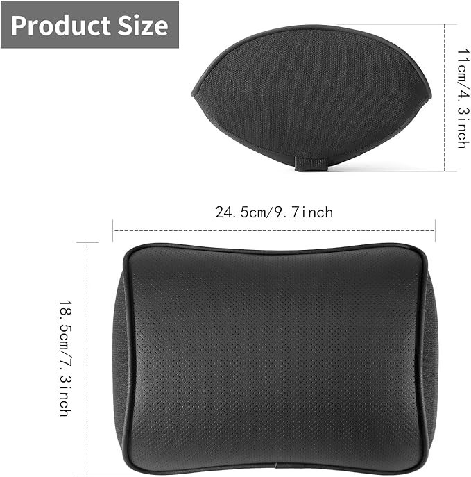 Car Headrest Pillow, Soft Memory Foam Car Neck Pillow with Adjustable Strap, Removable Breathable Cover for Long Drives & Office (Black, Pack of 1)