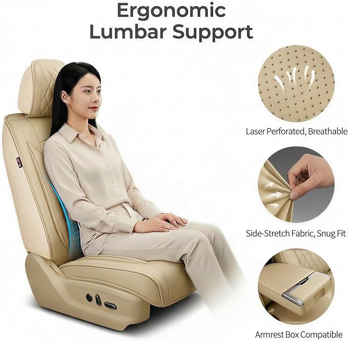 Fit RLX Car Seat Covers for Acura RLX 2013-2020 - Premium Leather, Waterproof, All-Weather, Airbag Compatible, Breathable, Easy Install, Seat Protectors, Only 2 Front seat Covers, Beige