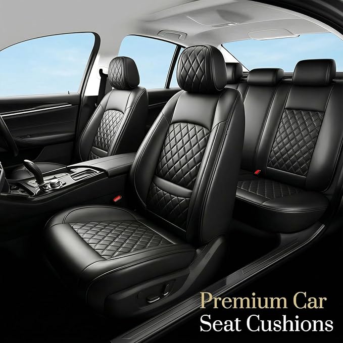 Santa Fe Seat Covers Custom Fit for Hyundai Santa Fe 2007-2026 (Only 5-Seat Version) - Full Set Premium Leather, Waterproof, All-Weather, Airbag Compatible, Car Seat Protectors (Black)