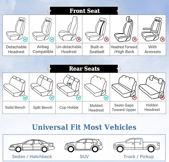 Coverado Leather Seat Covers, Car Seat Covers Full Set, Waterproof Nappa Leather Car Seat Cover, Car Seat Protectors 5 Seats, Black & Blue Automotive Seat Covers Fit for Most Cars Trucks