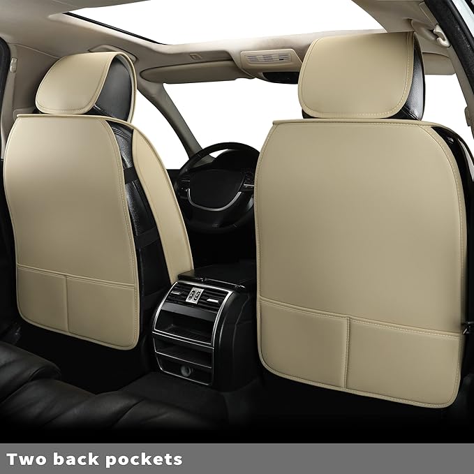 Car Seat Covers Full Set,Universal Fit for Most Cars,SUV,Sedans and Pick-up Trucks,Automotive Vehicle Faux Leather Cushion Covers for 5 Passenger Cars(Full Set,Beige)
