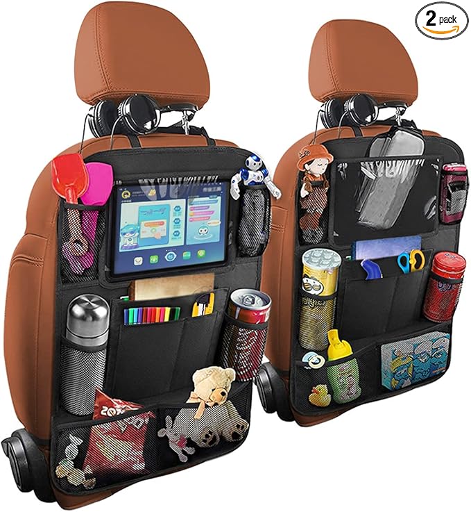 Hanemia Car Seat Back Organizer, Waterproof and Durable with 10" Table Holder, 9 Storage Pockets for Kids, Travel Accessories, 2 Pack