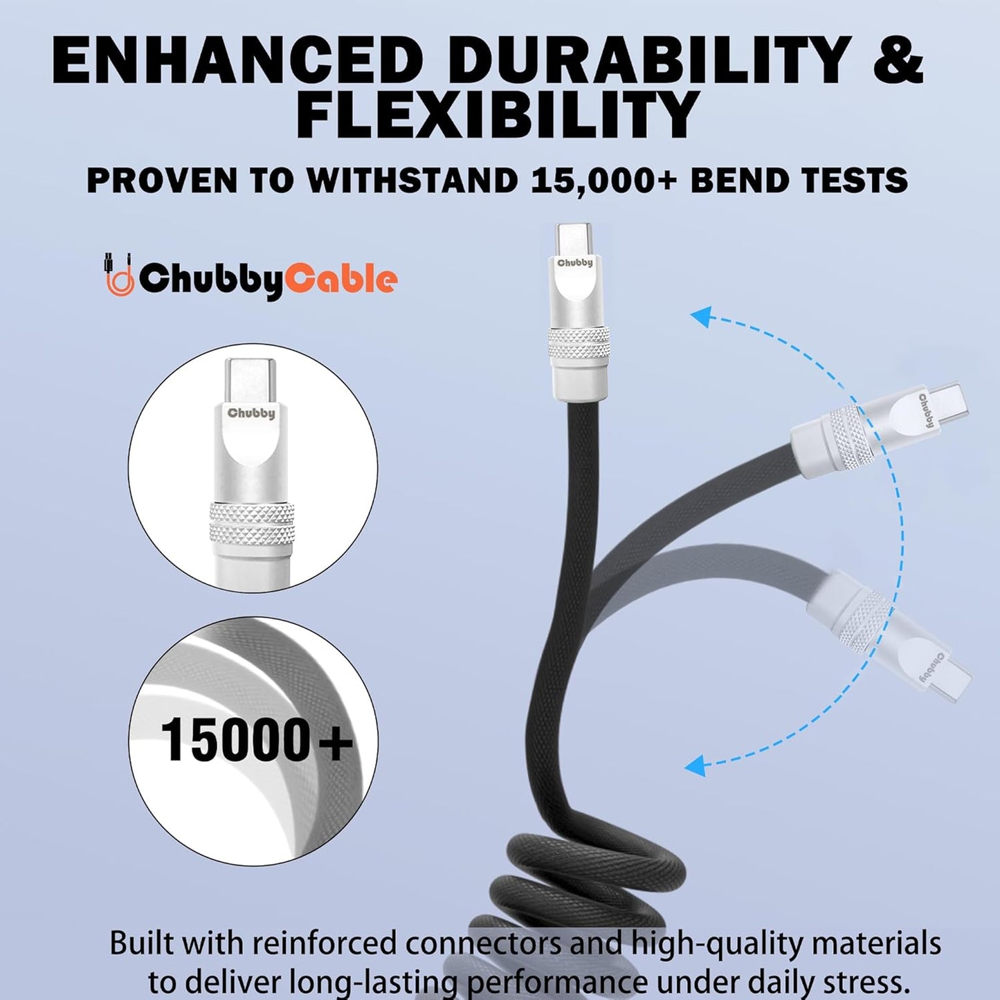 chubbycable Curly Chubby - Retractable Fast Charging Cable 240W Coiled Charger Cord for Car Durable USB-C Cable for Phones, Tablets and More, Red+Red, Type-C to Type-C, 1.3FT-2.3FT