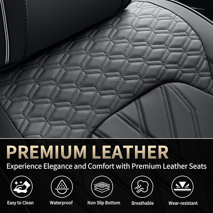 FLORICH Leather Cars Seat Covers Automotive Seat Cover Front Pair Waterproof Seat Covers for Car Vehicle Seat Cushion Protector Universal Fit for Most Cars Trucks SUVs, Black