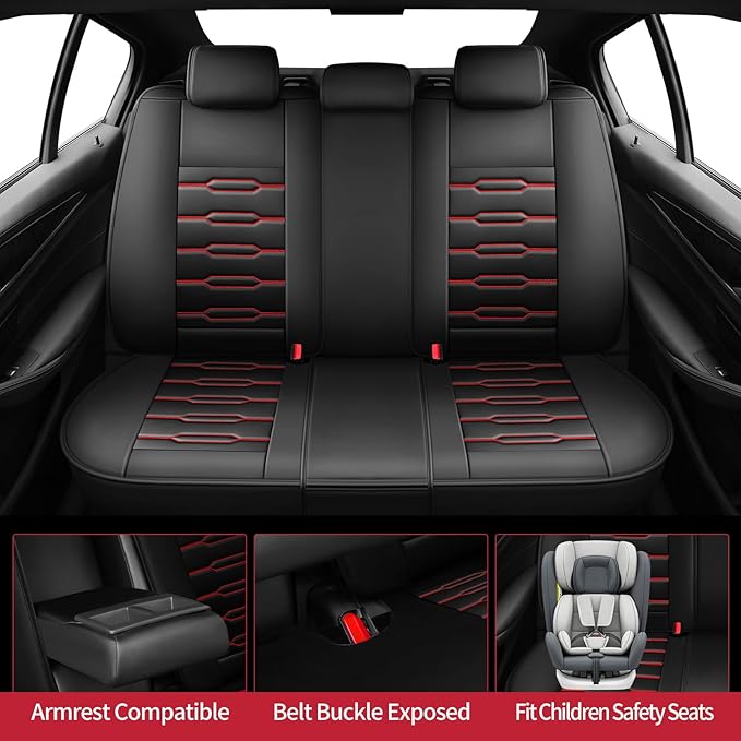Fit CRV Car Seat Covers for Honda CR-V 2013-2024 2025 2026 - Upgraded Premium Waterproof & Breathable Leather, Airbag Compatible, All-Weather Seat Cushion Protector (Full Set, Black+Red)