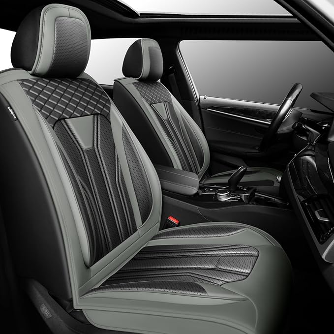 Fit Accord Car Seat Covers Premium Leather for Honda Accord 2012-2025 2026. Waterproof， Breathable, Scratch-Resistant & All-Weather Seat Cushion Protector（Front Seat,Gray&Black