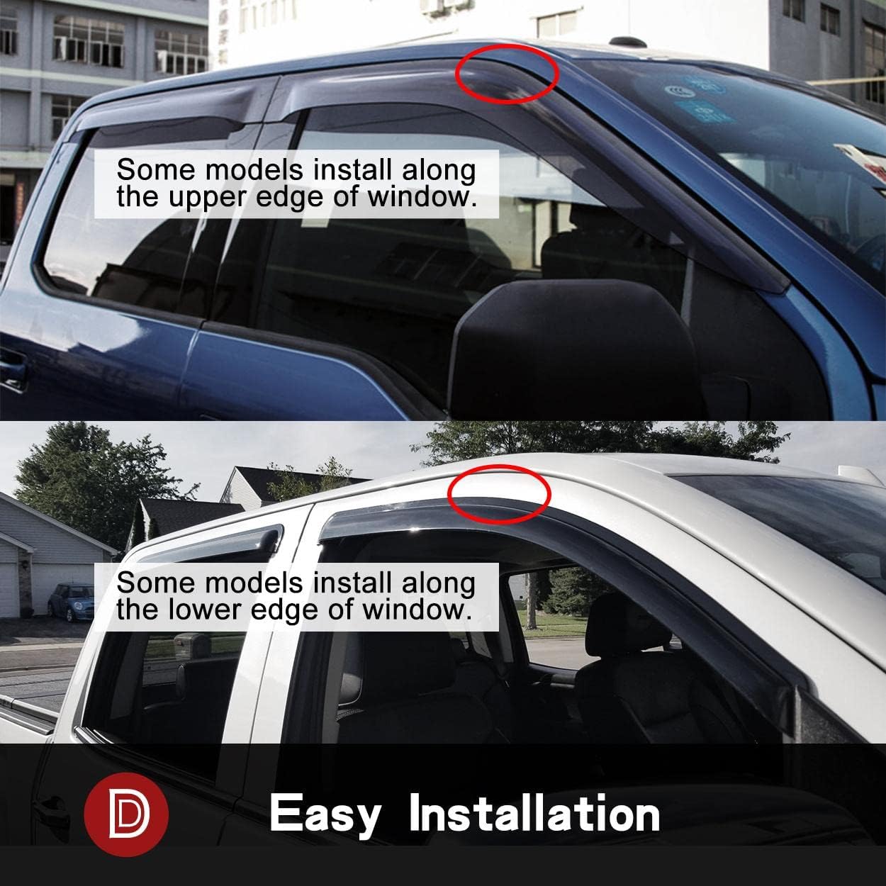 94251 Side Wind Vent Deflector Set,4pcs Out-Channel Tape-On Nice Rain Guards, Dark Smoke Window Visors fit for 2008-2016 Chrysler Town & Country,2008-2020 Dodge Grand Caravan