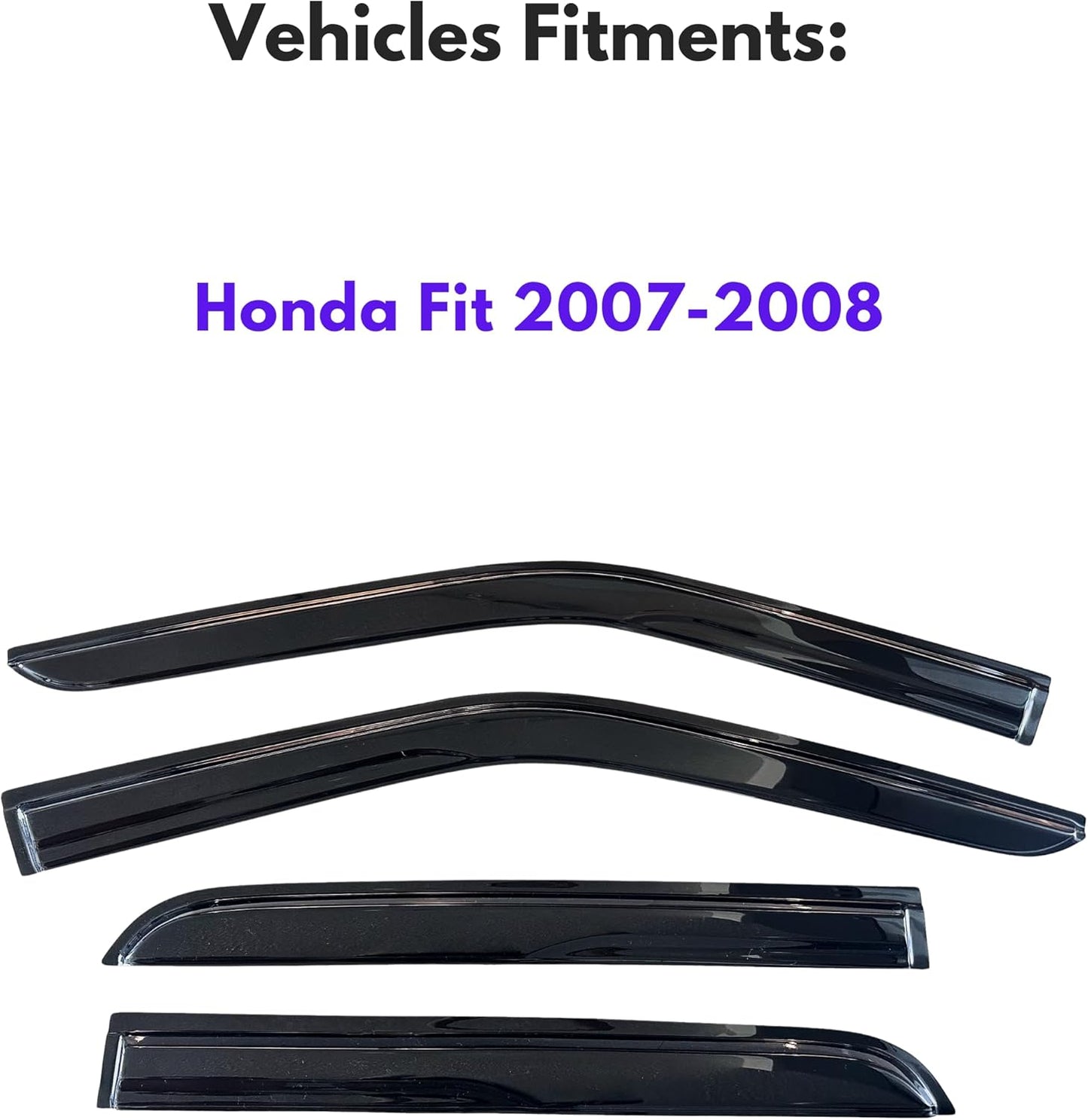 KPY Window Visor Compatible with Honda Fit 2007-2008, 4PC Rain Guard Side Window Vent Deflectors Tape-On Mugen Style, 2007 2008