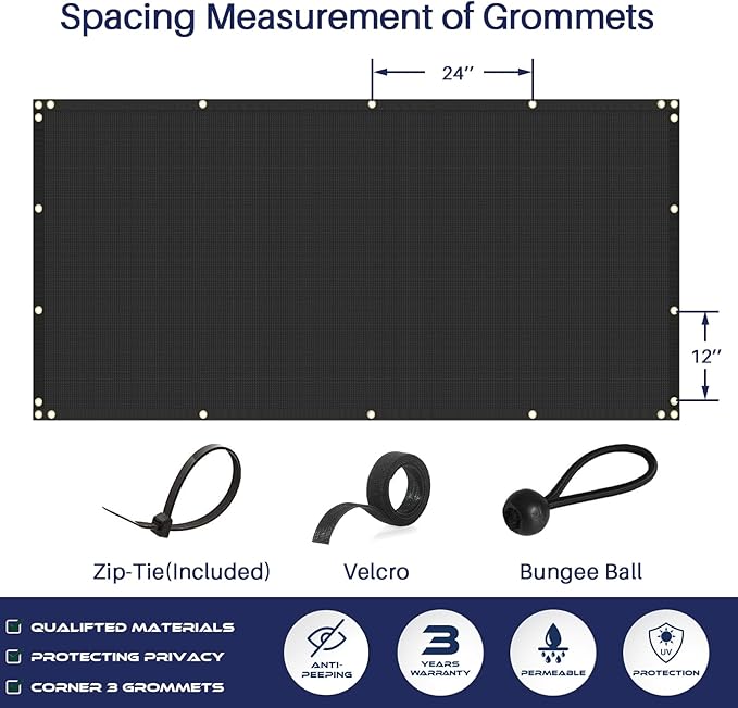 Windscreen4less Privacy Fence Screen Heavy Duty Windscreen Fencing Mesh Fabric Shade Net Cover with Brass Grommtes for Outdoor Wall Garden Yard Pool Deck, 8'x290' Black