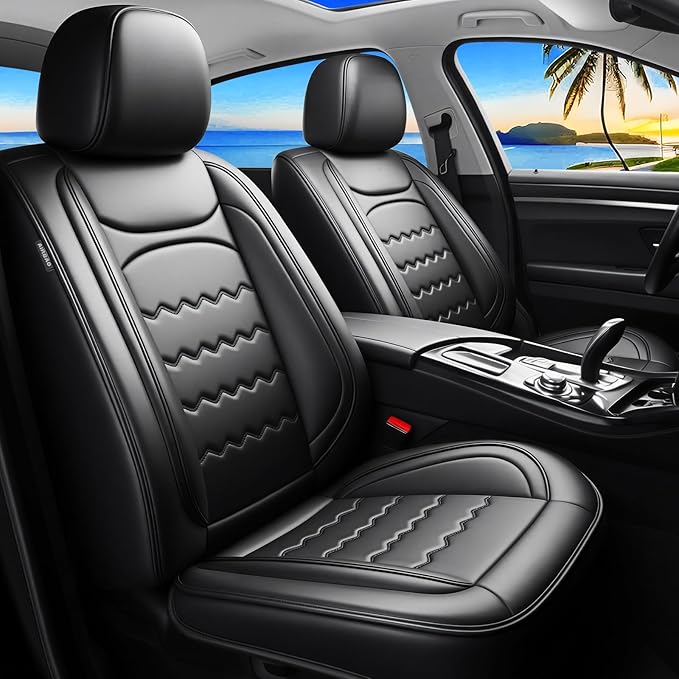 Car Seat Covers Custom Fit for Mazda 3 2007-2026, Premium Leather, Full Coverage Leather Waterproof Breathable Seat Covers, Automotive Seat Protectors, Airbag Compatible(Full Set Seats, Black)