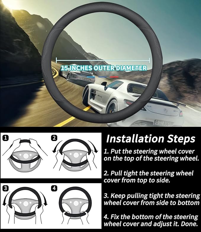 Custom-Fit for Mini Steering Wheel Cover, Premium Leather Car Cover with Logo, Non-Slip, Breathable, Accessories (B-Style,for Cooper)