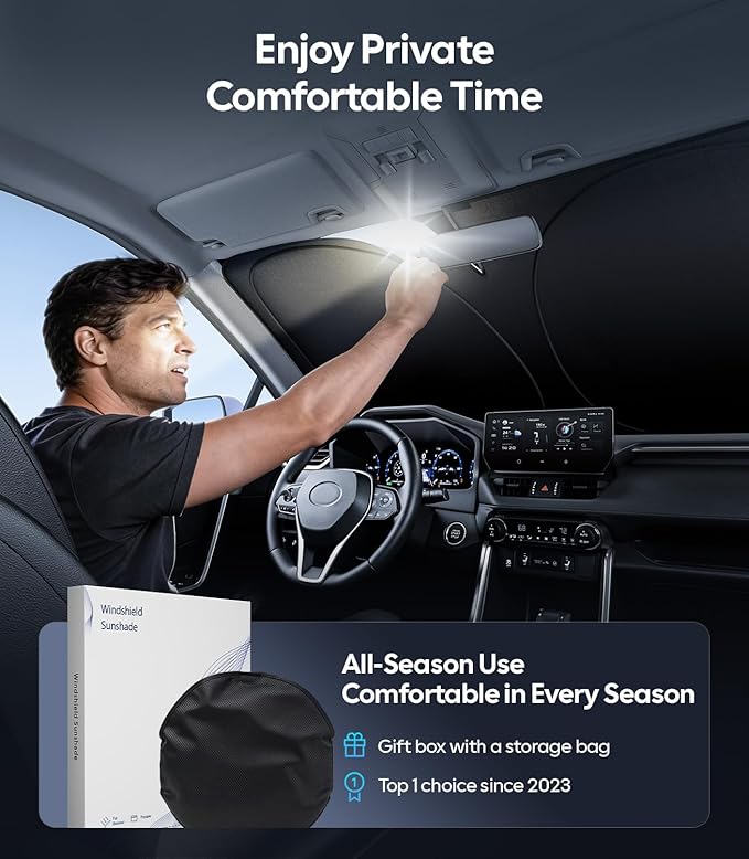 Wigoo for Honda CRV Windshield Sunshade [OEM Design, 100% Sun Blockage] Foldable Heat Insulation Sun Shade with Storage Bag, for Honda CRV 2023-2026, Silver Coating