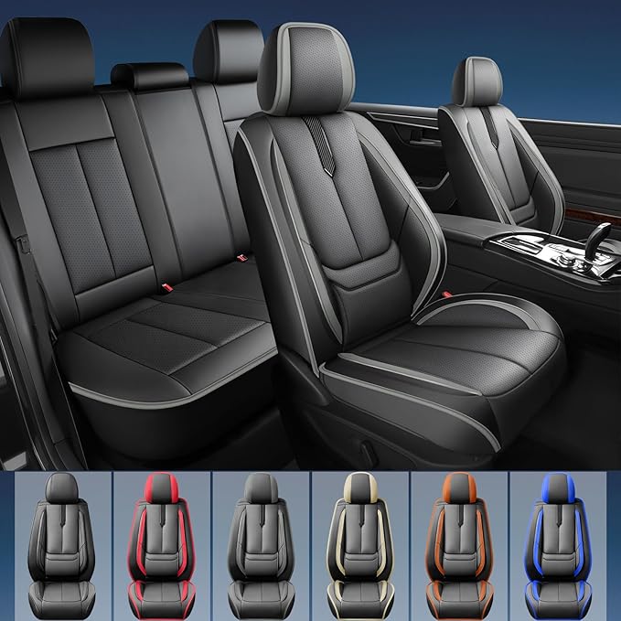 Fit Tucson Car Seat Covers for Hyundai Tucson 2010-2024 2025 2026 -Upgraded Premium Waterproof & Breathable Leather,Airbag Compatible,All-Weather Seat Cushion Protector,2 Front/Black-Grey