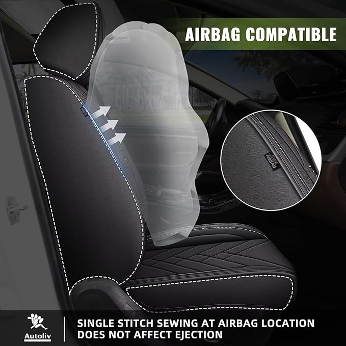 AOMSAZTO 2 Front Seat Covers Fit for VW/Volkswagen Atlas 2018-2026: First Row 2PCS Faux Leather Waterproof Seat Covers Automotive Seat Cushion Protector(Black)