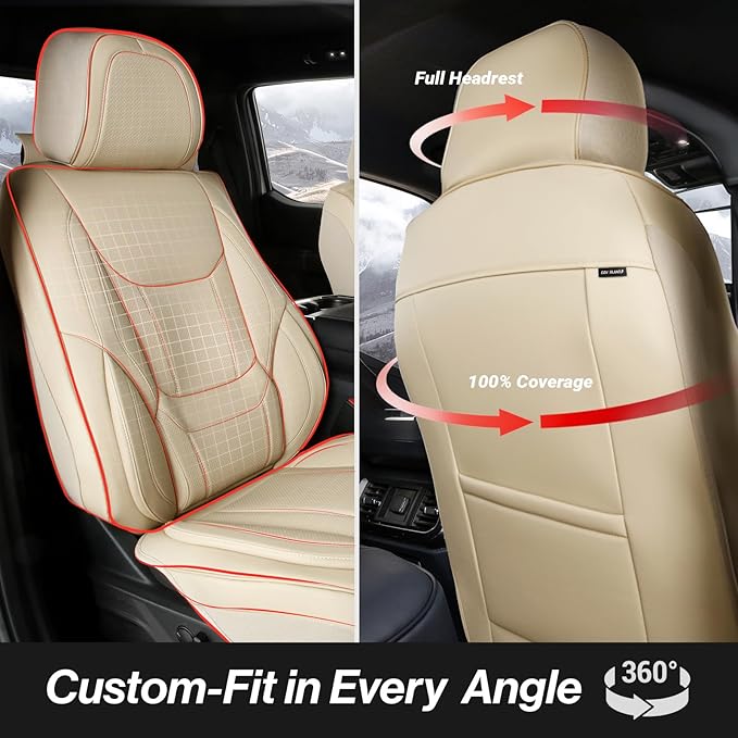 Coverland Custom Fit Car Seat Covers for Car Compatible with [Camry, Accord, Taurus, Malibu, Altima, Impala] Premium Waterproof Non-Slip Interior Seat Protector [Full Set Beige - Size Chart X53]