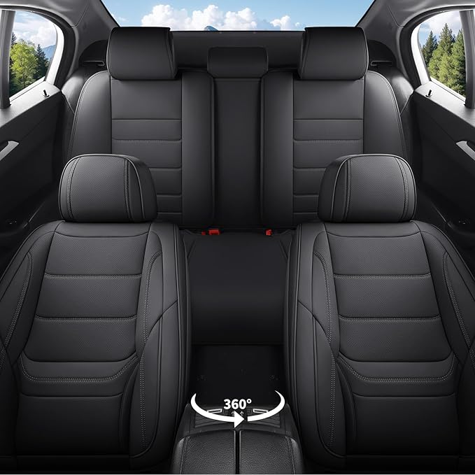 Car Seat Covers Full Set Custom Fit for Ford Maverick 2022-2025 - Premium Faux Leather with Lumbar Support, Breathable, Anti-Slip & Full Wrapping Edge (Black,Full Set)