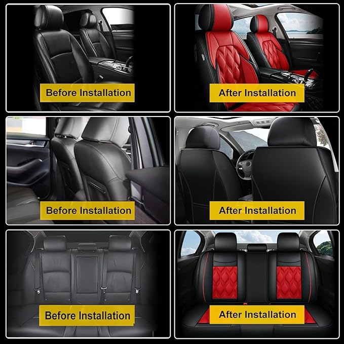 AOMSAZTO Car Seat Cover Full Set 5 Seats Fit for Ford Escape 2001-2026 Leather Car Seat Cushion Protector Compatible Airbag Waterproof Automotive Seat Covers Black&Red