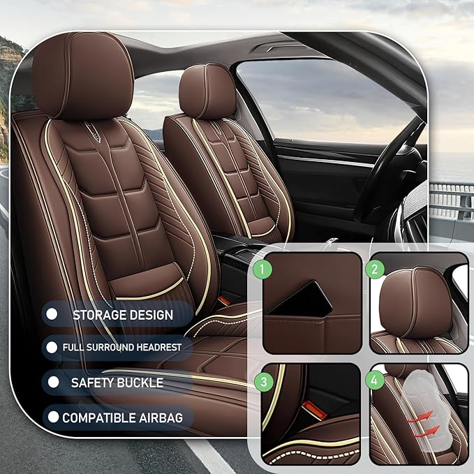Leather Car Seat Covers Fit for Toyota Sienna 1997-2024, 5 Seater Car Seat Cover, Premium Waterproof, Scratch Resistant Car Interior Accessories (Full Set Coffee)