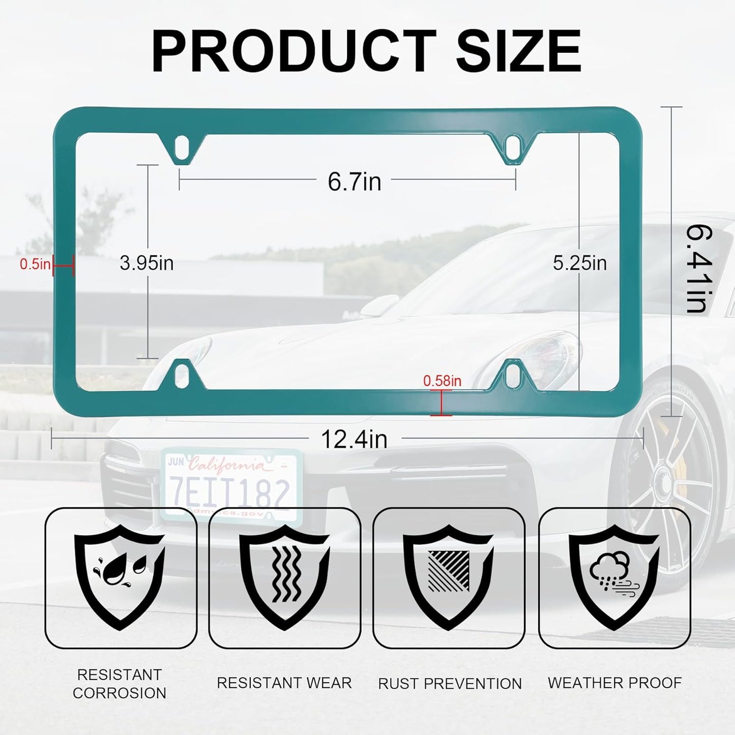 LivTee 4 Holes Stainless Steel License Plate Frames, 2 PCS Car Licence Plate Covers, Automotive Exterior Accessories Slim Design with Bolts Washer Caps for US Vehicles, Green