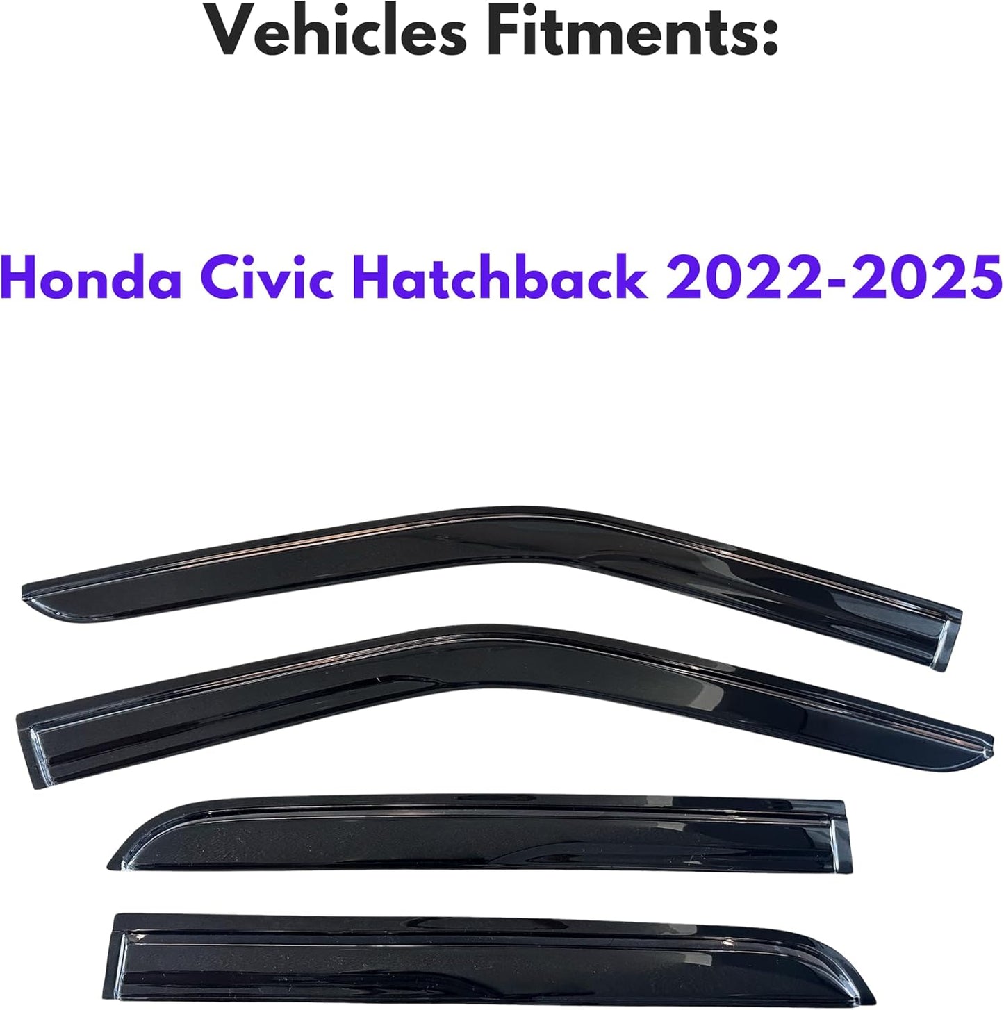 KPY Window Visor Compatible with Honda Civic Hatchback 2022-2025, 4PC Rain Guard Side Window Vent Deflectors Tape-On Mugen Style, 2022 2023 2024 2025