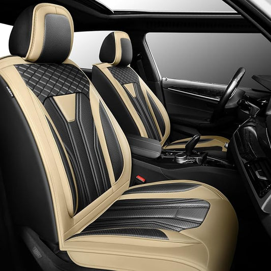 Fit Accord Car Seat Covers Premium Leather for Honda Accord 2012-2025 2026. Waterproof， Breathable, Scratch-Resistant & All-Weather Seat Cushion Protector（Front Seat,Beige&Black
