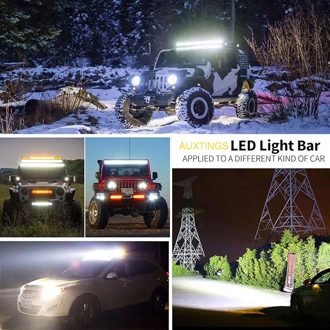 AUXTINGS 15 inch 216W LED Light Bar Triple Row Spot Flood Combo Beam Off Road Lights Waterproof Work Light with Wiring Harness for JP Trucks SUV ATV UTV Boat Lights, 12V 24V