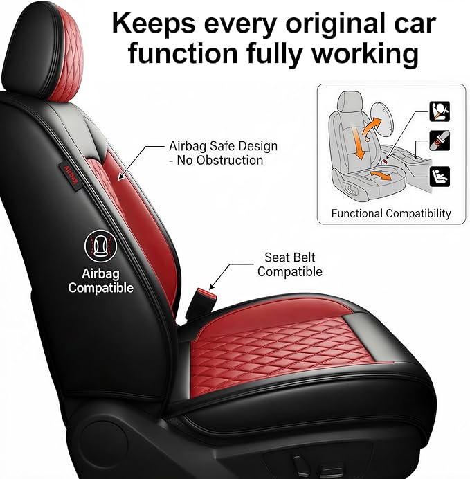 Fit for Sonata Car Seat Covers Compatible with Hyundai Sonata 2004-2026-Waterproof Breathable Leather Automotive Seat Cushions Protector, Airbag Compatible, Full Set 5 Seats(Red)