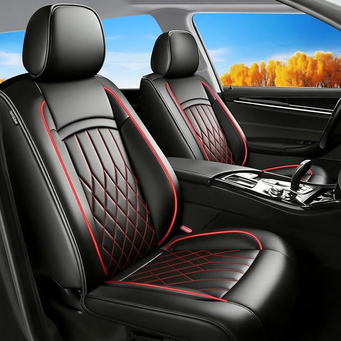 Fit TL Car Seat Covers for Acura TL 2004-2014 - Premium Leather, Waterproof, All-Weather, Airbag Compatible, Breathable, Easy Install, Seat Protectors, Only 2 Front seat Covers, Redline