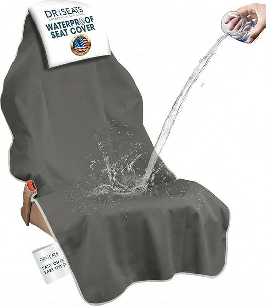 Dri Seats Waterproof Car Seat Cover – Premium Sweat Towel with Slip Resistant Backing for Front Seats in Cars, Trucks, SUVs – Universal Seat Covers & Liner, Easy Install (Gray, Large)