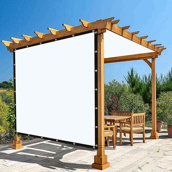 Amagenix 90% Pergola Shade Cover 12' X 12' Sun Shade Cloth with Grommets for Outdoor Garden Patio Porch, Commercial Grade 200 GSM - Cable Zip Ties Included (We Customized) GN108, White